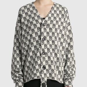 We11done Jaquard Logo Monogram-Print Knitted Cardigan Luxury Cashmere Sweater